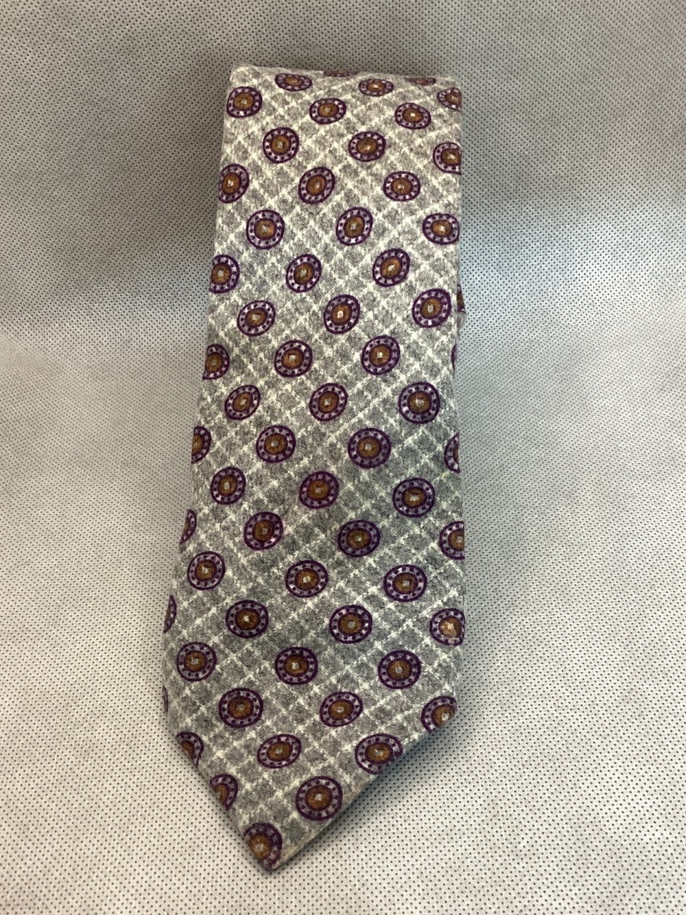 Ike Behar 100% Wool Gray with Purple and Gold Medallions